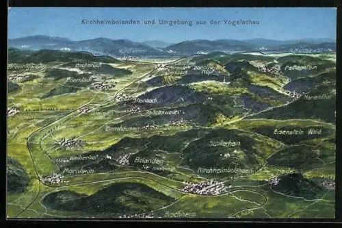 AK Kirchheimbolanden, Panorama mit Umgebung aus der Vogelschau