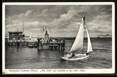 AK Cuxhaven, Alte Liebe mit Einfahrt in den alten Hafen