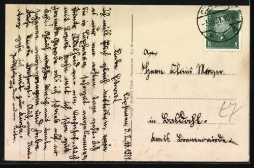 AK Cuxhaven, Strandpartie mit Seebadeanstalt und Deich