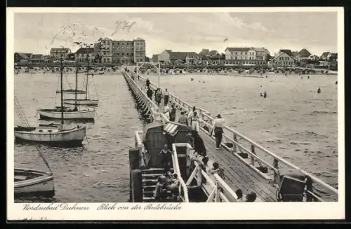AK Duhnen, Blick von der Badebrücke in Richtung der Strandpartie