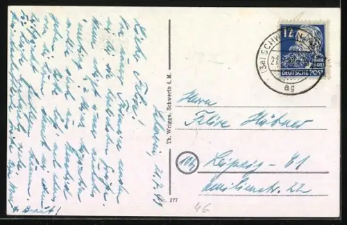 AK Schwerin /Meckl., Schloss mit Dampfer-Anlegebrücke