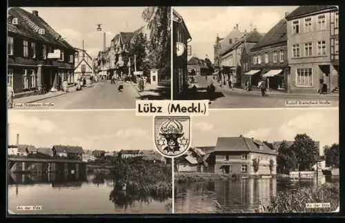 AK Lübz /Meckl., Ernst-Thälmann-Strasse, Rudolf-Breitscheid-Strasse, an der Elde