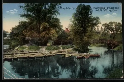 AK Magdeburg, Stadtpark, Fährhaus, Adolf Mittag-See