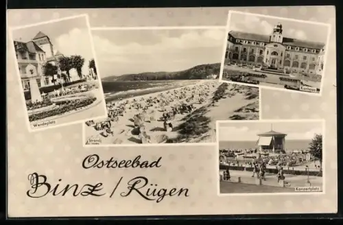 AK Binz /Rügen, Strand, Kurhaus, Konzertplatz