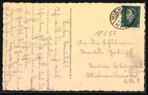 AK Wiek a. Rügen, Hafeneinfahrt mit Segelboot