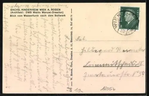 AK Wiek a. Rügen, Sächsisches Kinderheim, Blick vom Wasserturm nach dem Bollwerk