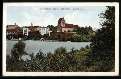 AK Lychen, Panorama mit Stadtsee