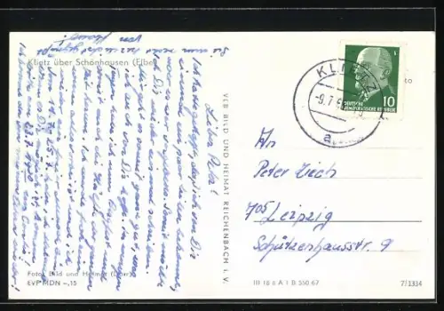 AK Klietz über Schönhausen, Blick zur Kirche