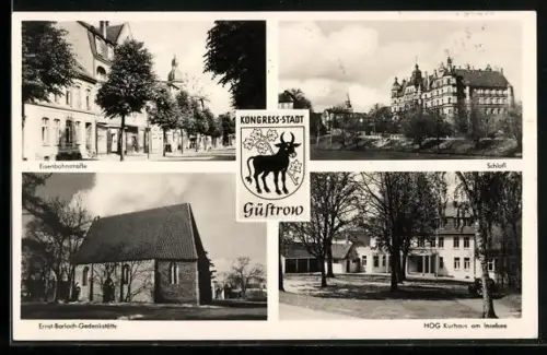 AK Güstrow, Schloss, Eisenbahnstrasse, Ernst-Barlach-Gedenkstätte, HOG Kurhaus am Inselsee, Wappen