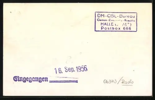 AK Mansfeld /Südharz, Schloss Mansfeld, Deutsche Amateur-Kollektiv-Station DM3KMH DDR, eingegangen 1956