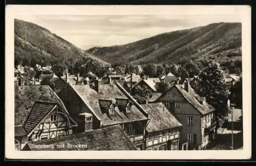 AK Ilsenburg /Brocken, Ortsansicht mit Brocken