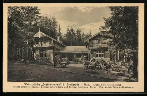 AK Brotterode i. Thür., Waldschänke Dreiherrenstein, Inhaber Fritz Messerschmidt