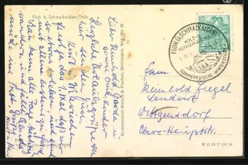 AK Floh b. Schmalkalden, Ortsansicht mit Bach und Wohnhäusern