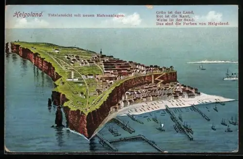 AK Helgoland, Totalansicht der Insel, Gedicht
