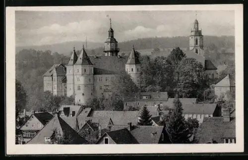 AK Schleusingen /Thür. Wald, Teilansicht mit Schlosstürmen
