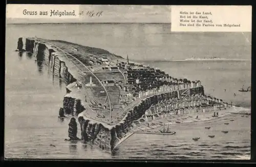 AK Helgoland, Panoramablick auf Insel mit Hafen