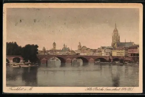 AK Alt-Frankfurt, Alte Brücke vom Wasser aus gesehen