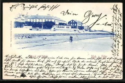 AK Wyk a. Föhr, Strandpartie mit nahen Hôtels