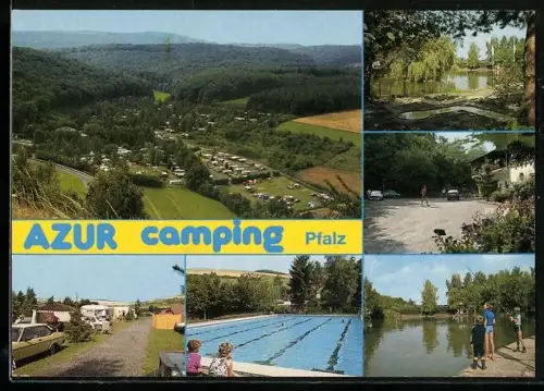 AK Gerbach /Pfalz, Azur Campingplatz, Ansicht aus der Vogelschau, Schwimmbecken, Kinder beim Angeln