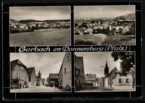 AK Gerbach am Donnersberg, Strassenpartie an der Kirche, Ortsansicht vom Feld aus