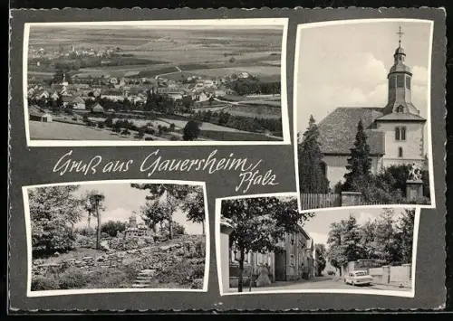 AK Gauersheim /Pfalz, Kirche, Strassenpartie und Totalansicht