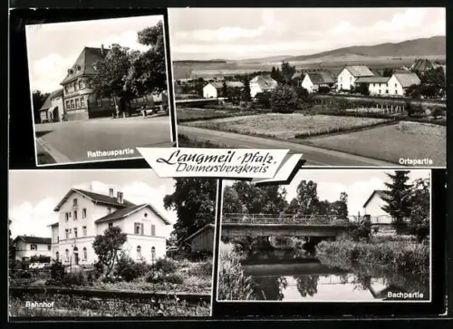 AK Langmeil, Rathaus, Bahnhof, Bach, Ortspartie