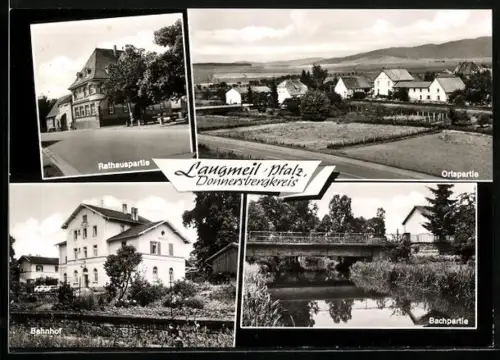 AK Langmeil, Rathaus, Bahnhof, Bach, Ortspartie
