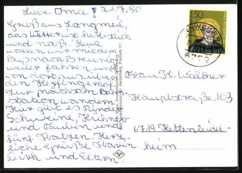 AK Langmeil, Rathaus, Bahnhof, Bach, Ortspartie