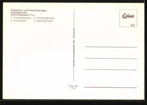 AK Ramsen /Pfalz, Volkstanz- und Trachtengruppe Kolpingfamilie, Volksliedergruppe, Jugendgruppe
