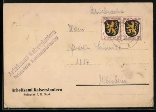 AK Kaiserslautern, Korrespondenzkarte des Arbeitsamtes Kaiserslautern