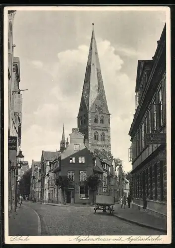 AK Lübeck, Aegidienstrasse mit Aegidienkirche