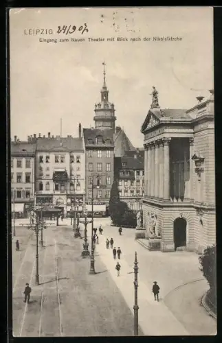 AK Leipzig, Neues Theater und Blick nach der Nikolaikirche