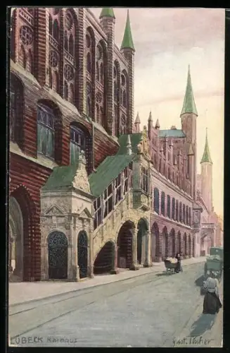 Künstler-AK sign. Gustav Tischer: Lübeck, Rathaus