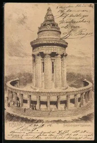 Künstler-AK Eisenach, Burschenschaftsdenkmal, Gesamtansicht