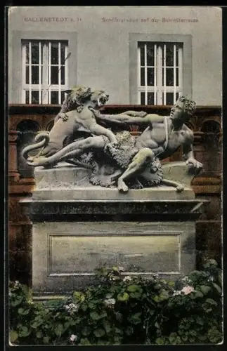 AK Ballenstedt a. H., Schäfergruppe auf der Schlossterrasse