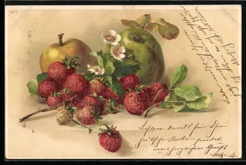 AK Obstsorten, Erdbeeren, Apfel und Birne