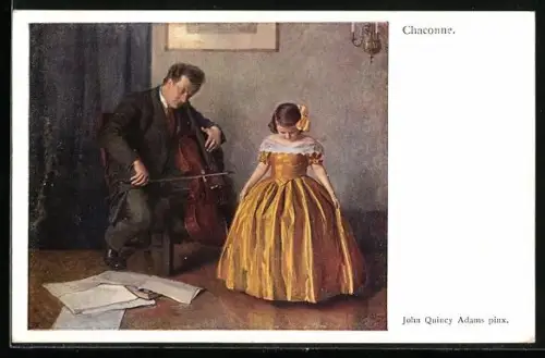 Künstler-AK John Quiny Adams: Chaconne, Cellospieler und kleine Dame