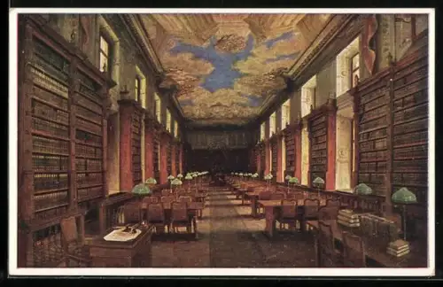Künstler-AK Wien, National-Bibliothek, Druckschriftenlesesaal, Innenansicht
