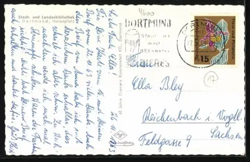 AK Dortmund, Grosser Lesesaal der Stadt- u. Landesbibliothek, lesende Leute