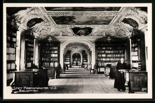 AK Kremsmünster, Stift Kremsmünster, Bibliothek, Innenansicht