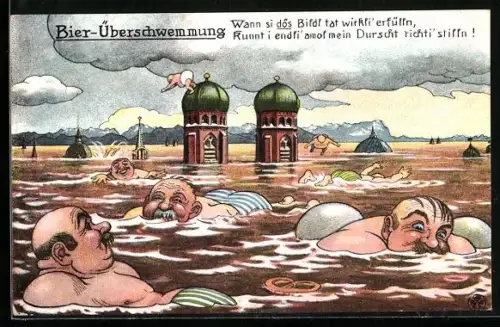 AK München, Bier-Überschwemmung, Schwimmende Männer