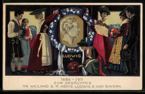 Künstler-AK Zum Gedächtnis an Weiland S. M. König Ludwig II. von Bayern