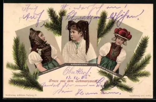 AK Frauen in Schwarzwälder Trachten, Schwarzwälderin, Markgräflerin, Frau aus dem Gutachthal