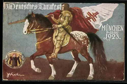 Künstler-AK München, 13. Deutsches Turnfest 1923, Ritter zu Ross