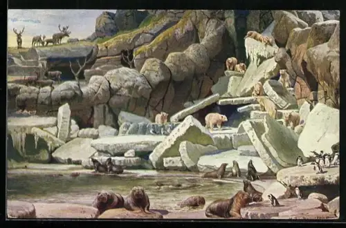 Künstler-AK Hamburg-Stellingen, Carl Hagenbeck`s Tierpark, Nordland-Panorama