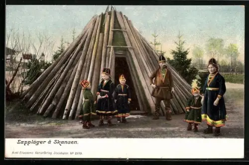 AK Lappläger a Skansen, finnische Familie