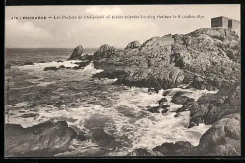 AK Penmarch, Les Rochers de St-Guénolé où lutent enlevées les cinq victimes le 8 octobre 1870
