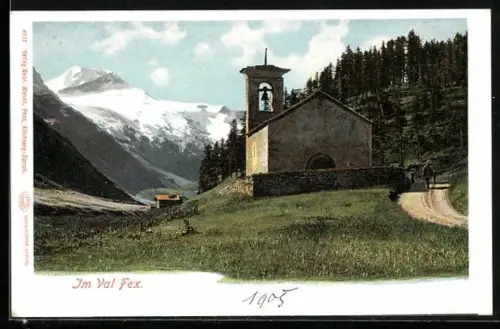 AK Sils, Fextal, Partie an der Kapelle