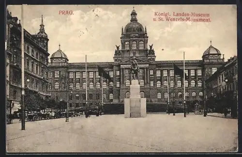 AK Prag / Praha, Königliches Landes-Museum und St. Wenzels-Monument