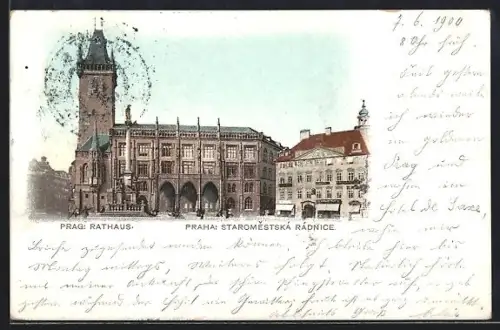AK Prag / Praha, Blick auf das Rathaus